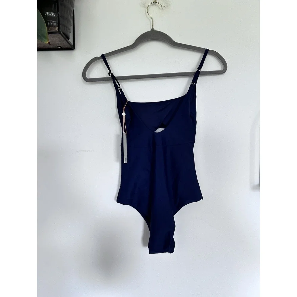 NWT Quince Navy Blue Italian Cut Out One-Piece Swimsuit Size Small
